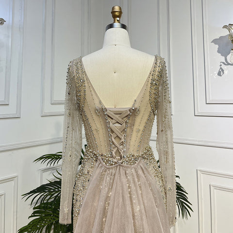 Vestido de noche árabe de lujo con falda y cuentas de sirena color caramelo para mujer, ideal para bodas y fiestas (2025) LA72014 