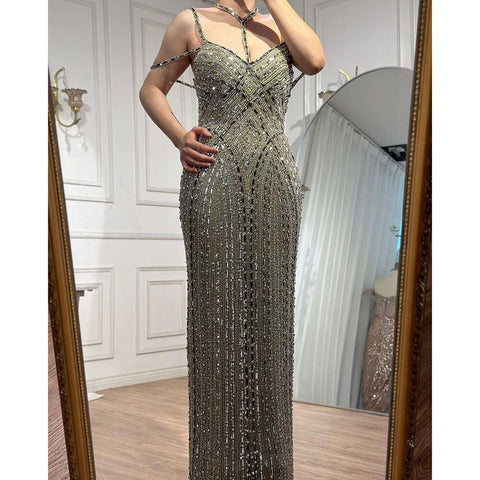 Vestidos de noche color caramelo con mangas tipo capa de sirena, lujosos vestidos de fiesta árabes con cuentas, colección 2025 para mujer LA72053A 