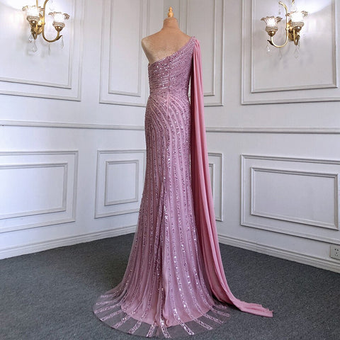 Caramel Mermaid Sexy High Split Cape Sleeve Beaded Luxury Evening Dresses Gowns 2025 For Women Wedding Party LA71708