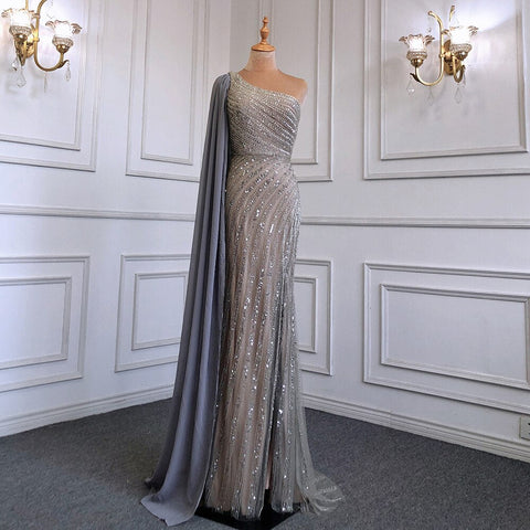 Caramel Mermaid Sexy High Split Cape Sleeve Beaded Luxury Evening Dresses Gowns 2025 For Women Wedding Party LA71708