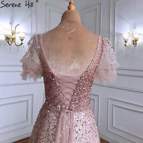 Champagne A-Line Sexy Evening Dresses Gowns 2025 Sparkle Beaded Lace Up For Women Party LA71153