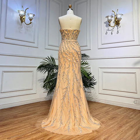 Champagne Luxury Mermaid Evening Dresses Long Gowns with Half Purr Sleeves and Elegant for Women Party LA71120