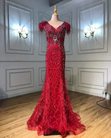 Vestidos de noche elegantes de sirena color champán, con plumas de diamantes, sin mangas, formales, de lujo, con cuentas 2025 LA70350 