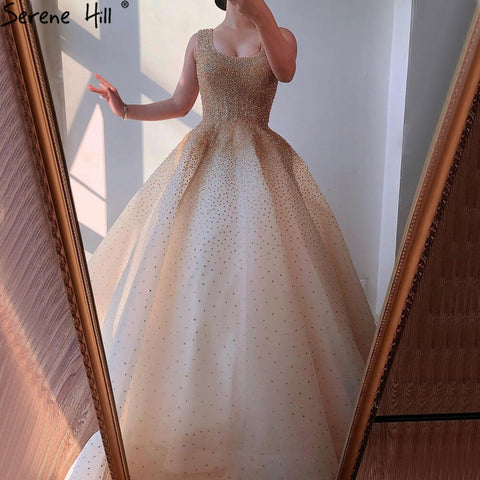 Robe de soirée de luxe à lacets, coupe A-Line, champagne, perles et cristaux, style Dubaï, pour femme, tenue de mariage, LA70232 