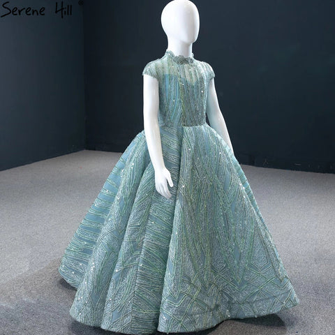 Clear Water Blue Sparkle Flower Girl Dresses Cap Sleeves  For Party And Wedding 2025 HTA0051