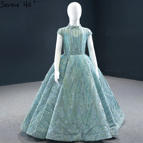 Clear Water Blue Sparkle Flower Girl Dresses Cap Sleeves  For Party And Wedding 2025 HTA0051