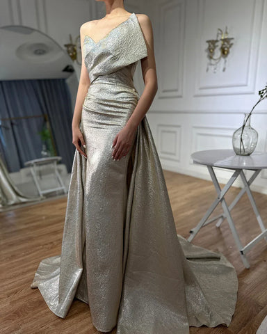 Dubai Gold Mermaid Evening Dress with Overskirt LA70626A