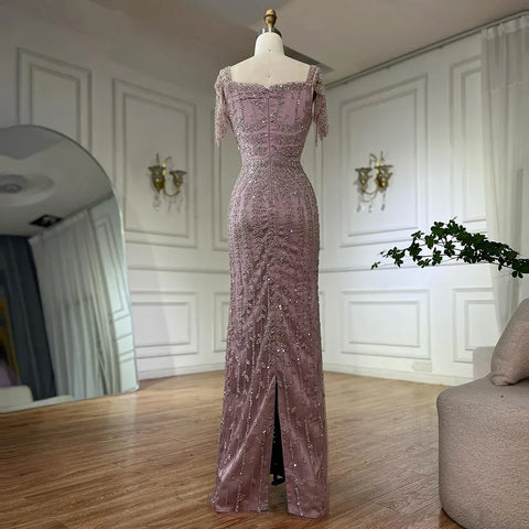 Pink Elegant Mermaid Beaded Evening Dress Gown LA72787