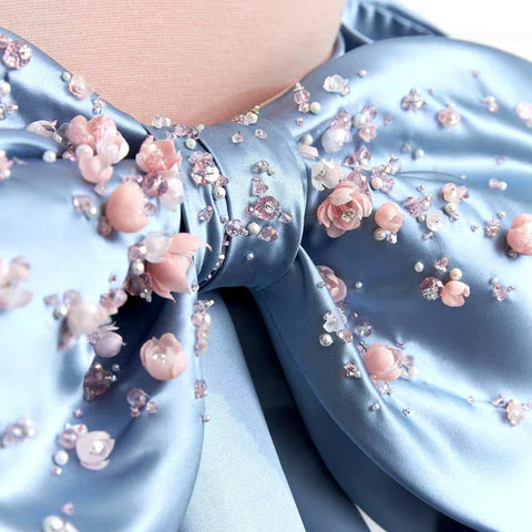 2025 Arabic Strapless Blue Beaded A-Line Saudi Evening Gown for Formal Occasion LA72792