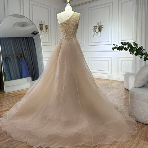 2025 Nude Mermaid Green Evening Gown with Elegant One Shoulder Overskirt for Formal Occasion LA72031A