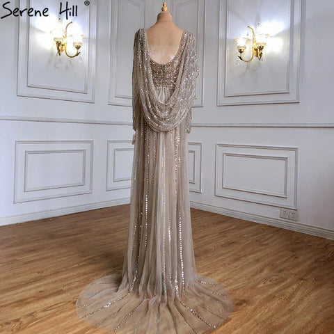 2025 Brown Luxury Mermaid Evening Dress Gown Beaded Elegant High Split For Formal Occasion LA70301L