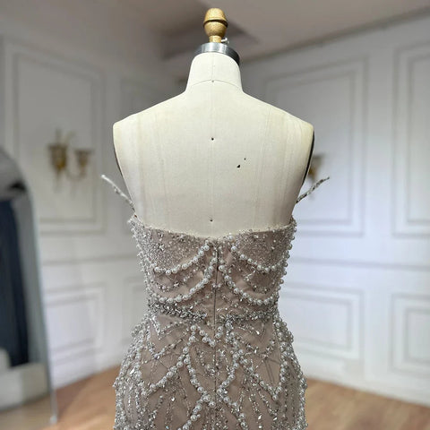 2025 Nude Saudi Pearls Beaded Strapless Mermaid Evening Dresses Gowns for Formal Occasion LA72816