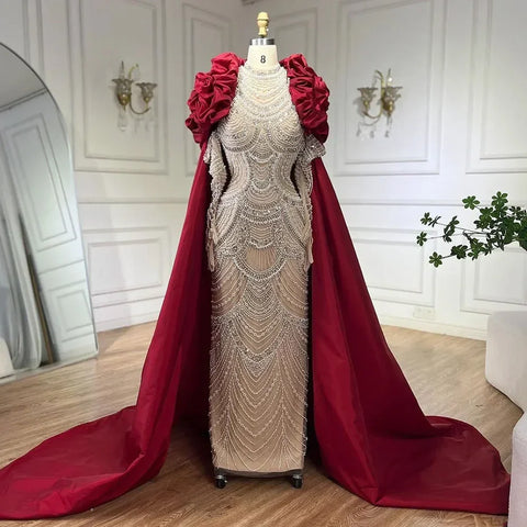 Arabia Nude Mermaid Elegant Evening Dress Gowns with Pearls Beaded for Formal Occasion 2025 LA72091A