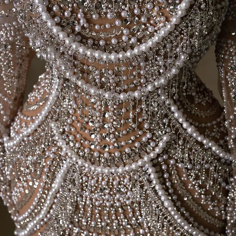 Arabia Nude Mermaid Elegant Evening Dress Gowns with Pearls Beaded for Formal Occasion 2025 LA72091A