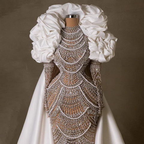 Arabia Nude Mermaid Elegant Evening Dress Gowns with Pearls Beaded for Formal Occasion 2025 LA72091A