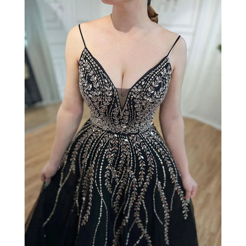 Arabic Long A-Line 2025 Spaghetti Strap Graduation School Party Gown Celebrity Prom Dresses LA71887