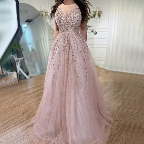 Arabic Long A-Line 2025 Spaghetti Strap Graduation School Party Gown Celebrity Prom Dresses LA71887