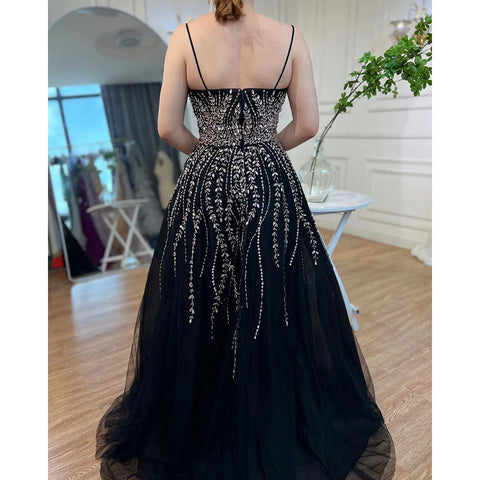 Arabic Long A-Line 2025 Spaghetti Strap Graduation School Party Gown Celebrity Prom Dresses LA71887