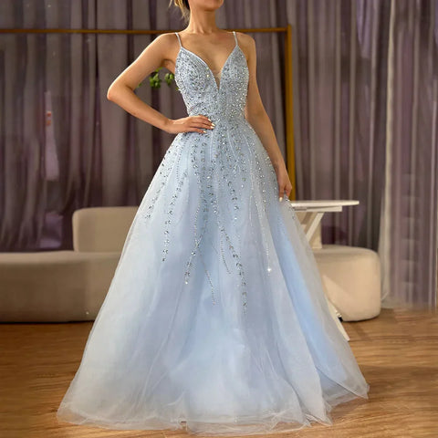 Arabic Long A-Line 2025 Spaghetti Strap Graduation School Party Gown Celebrity Prom Dresses LA71887