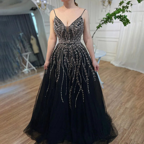 Arabic Long A-Line 2025 Spaghetti Strap Graduation School Party Gown Celebrity Prom Dresses LA71887