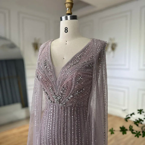 Pink Cape Sleeves Beaded Evening Dresses Gowns For Women Wedding Party 2025 LA72864