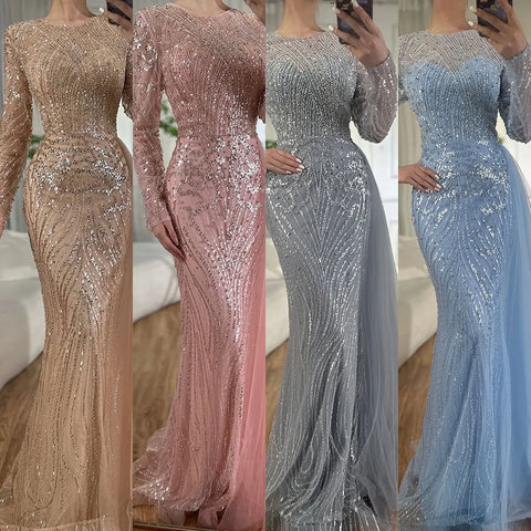 Caramel Beaded Mermaid Long Arabic Evening Dresses Gowns With Overskirt for Formal Occasion 2025 LA71673A