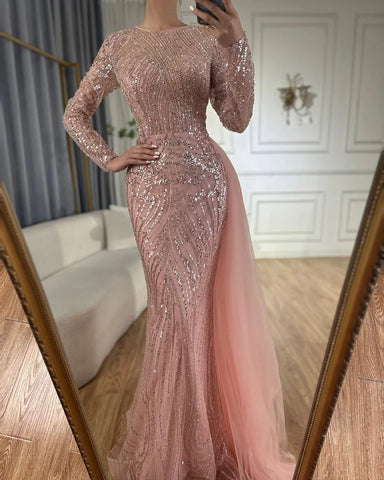 Caramel Beaded Mermaid Long Arabic Evening Dresses Gowns With Overskirt for Formal Occasion 2025 LA71673A