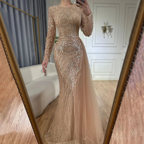 Caramel Beaded Mermaid Long Arabic Evening Dresses Gowns With Overskirt for Formal Occasion 2025 LA71673A