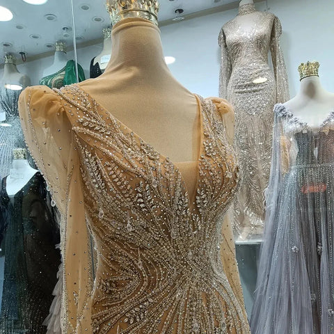Elegant Mermaid Evening Gown Nude Beaded for Formal Occasion Saudi Arabic LA72827 2025