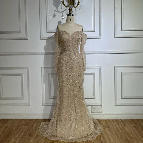 Nude Mermaid Arabia Beaded Evening Dress Gown with Detachable Skirt for Formal Occasion 2025 LA72243A