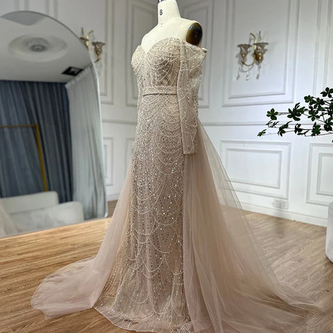 Nude Mermaid Arabia Beaded Evening Dress Gown with Detachable Skirt for Formal Occasion 2025 LA72243A