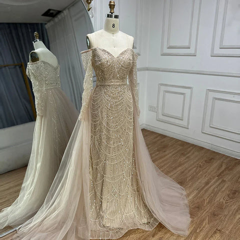 Nude Mermaid Arabia Beaded Evening Dress Gown with Detachable Skirt for Formal Occasion 2025 LA72243A