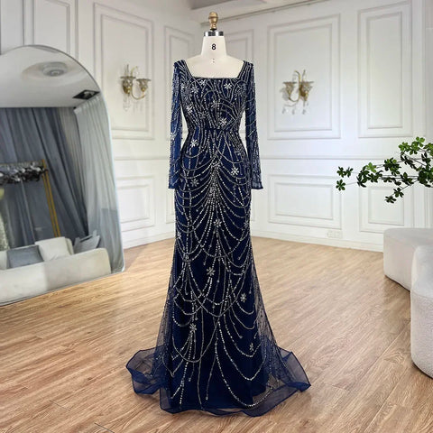 Dark Green Mermaid Dress Crystal Beaded Arabic Evening Gown for Women Perfect for Weddings and Parties 2025 LA72242