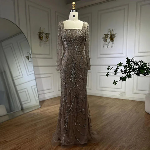 Dark Green Mermaid Dress Crystal Beaded Arabic Evening Gown for Women Perfect for Weddings and Parties 2025 LA72242