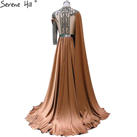 Designer Soft Satin High Split Evening Dresses Gowns 2025 One shoulder Beaded A-Line For Woman Party LA70751