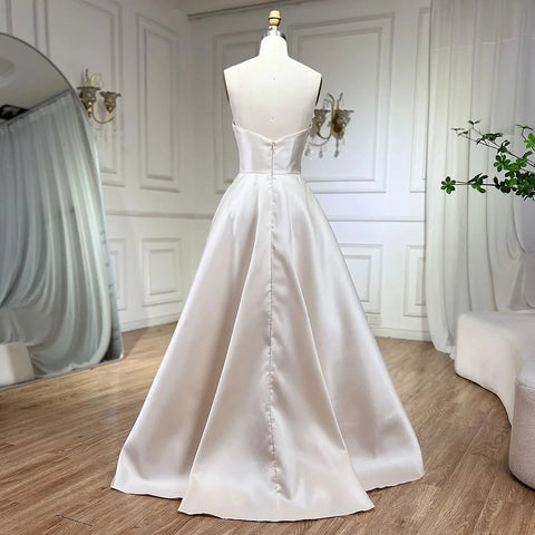Luxury Beaded Butterfly Beige Evening Dresses for Women Wedding 2025 Elegant Sweetheart Satin Prom Party Gowns LA72195
