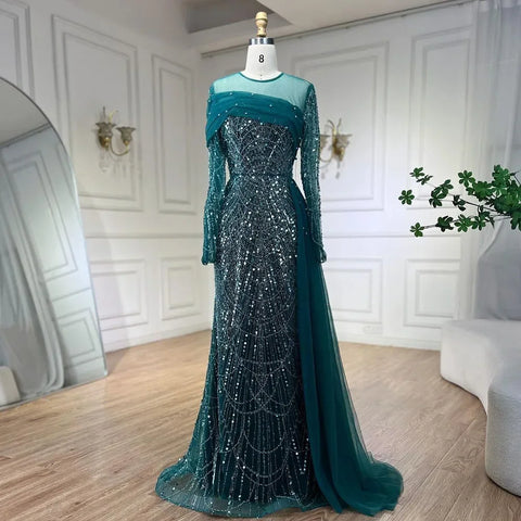 Dubai Arabia Nude Mermaid With Overskirt Luxury Evening Dresses Gowns 2025 For Women Wedding Party LA72254A