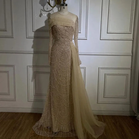 Dubai Arabia Nude Mermaid With Overskirt Luxury Evening Dresses Gowns 2025 For Women Wedding Party LA72254A