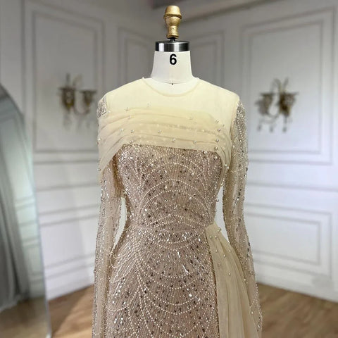 Dubai Arabia Nude Mermaid With Overskirt Luxury Evening Dresses Gowns 2025 For Women Wedding Party LA72254A