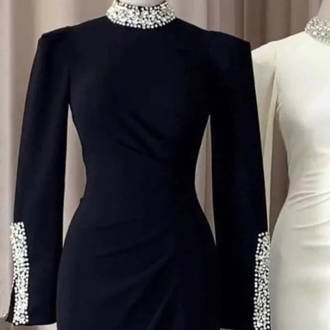 Black Satin Split Mermaid Luxury Evening Dress Gown LA72476