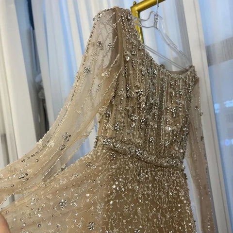 Dubai Arabic Designer Luxury Nude A Line Beaded Evening Dresses Gowns For Women Wedding Party 2025 LA72088