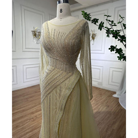 Dubai Arabic Designer Luxury Turquoise Mermaid Beaded Evening Dresses Gowns For Women Wedding Party 2025 LA72124