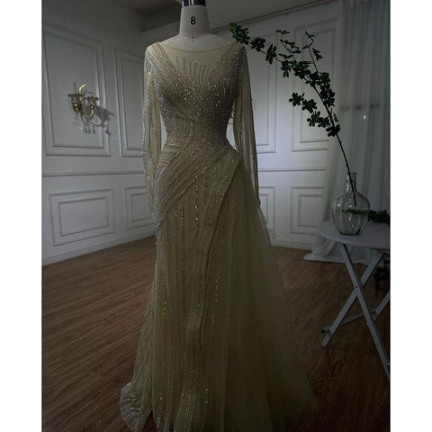 Dubai Arabic Designer Luxury Turquoise Mermaid Beaded Evening Dresses Gowns For Women Wedding Party 2025 LA72124