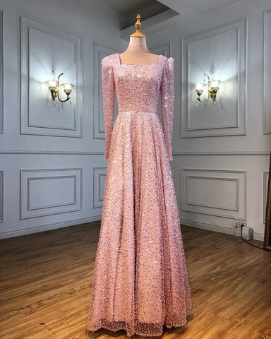 Dubai Arabic Green A Line Luxury Evening Dresses Gowns Beaded Long Sleeve For Women Wedding Party 2025 LA70271