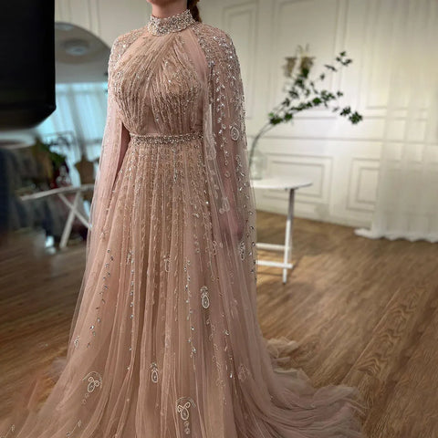 Luxury Evening Dress with Cape Sleeve Long LA71803