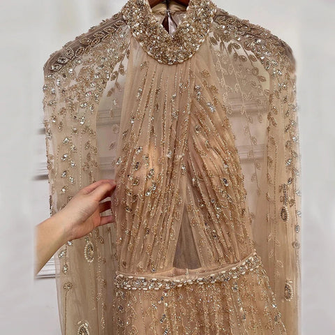 Luxury Evening Dress with Cape Sleeve Long LA71803