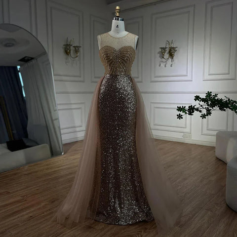 Dubai Arabic Mermaid Blue Elegant With Overskirt Beaded Evening Dresses Gowns for Women's Wedding Party 2025 LA72588