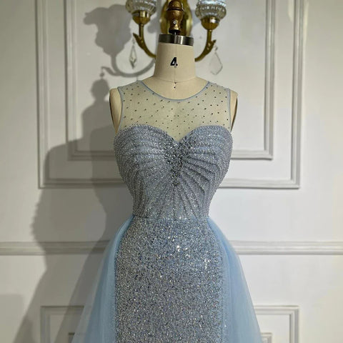 Dubai Arabic Mermaid Blue Elegant With Overskirt Beaded Evening Dresses Gowns for Women's Wedding Party 2025 LA72588