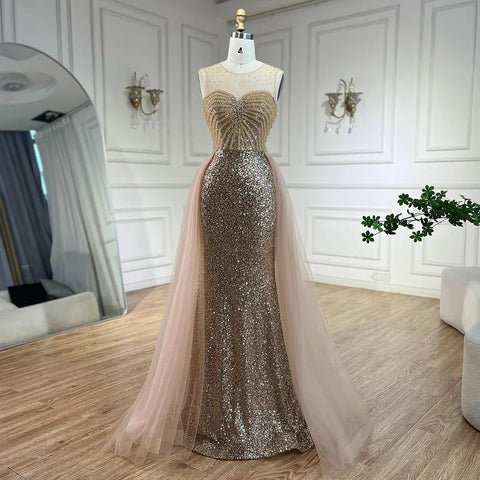 Dubai Arabic Mermaid Blue Elegant With Overskirt Beaded Evening Dresses Gowns for Women's Wedding Party 2025 LA72588