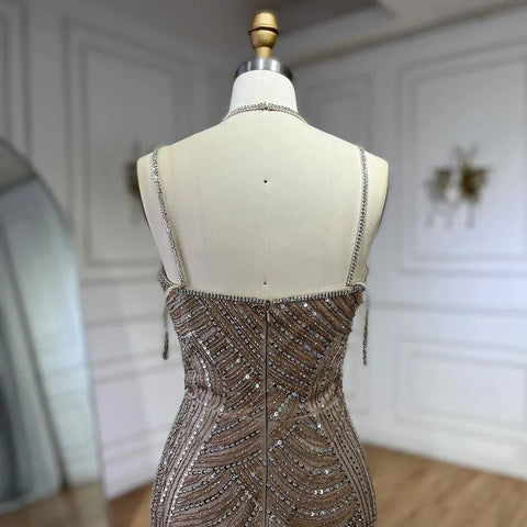 Dubai Caramel Luxury Beaded Spaghetti Strap Mermaid Evening Dresses Gowns for Women Wedding Party 2025 LA72501